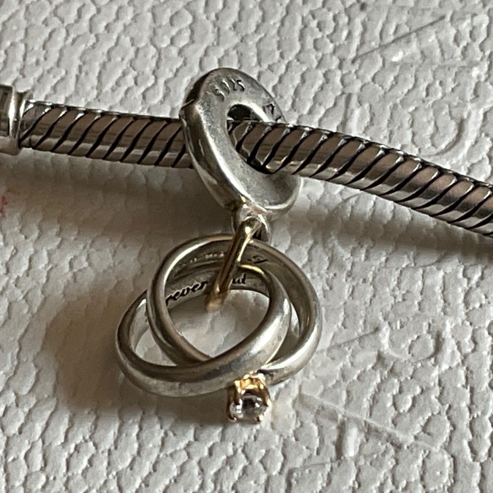 Pandora two tone double rings charm 14k gold and diamond - Picture 7 of 13